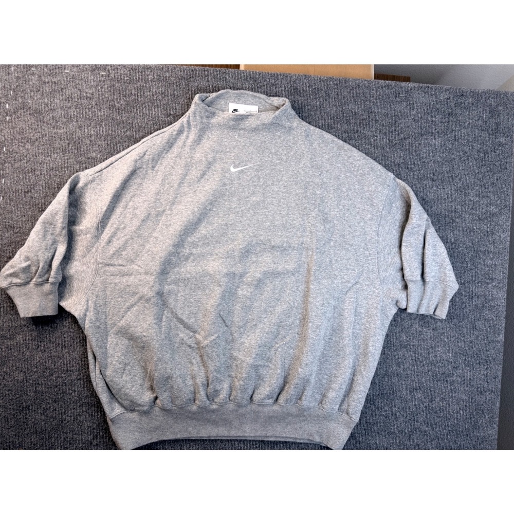 Nike Mens Large Grey Mock Neck Sweatshirt Embroidered Swoosh Oversized Pullover